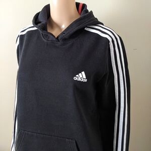 Adidas striped black hoodie, youth large (16/18)